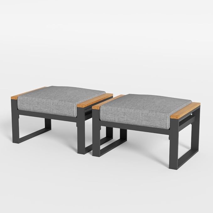 Sundale Outdoor 2 Pieces Aluminum Patio Ottoman, Outdoor Footstool with Sandwich Foam Cushions, Olefin Fabric, Small Metal Outdoor Chairs for Deck, Backyard, Porch (Grey)