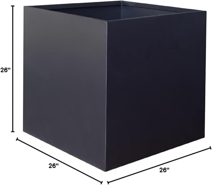 Galvanized Steel Planter Box 26Inch Black Metal Planter Large Square Indoor Outdoor Planters Cube Steel Heavy Duty Flower Pot Powder Coating Modern Commercial Residential for Patio, Yard, Garden