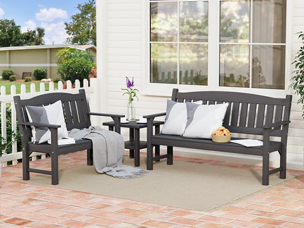 Psilvam 2-Person Outdoor Memorial Bench, All-Weather Poly Lumber Garden Bench, Rot-Resistant Outdoor Patio Bench for Park,Porch,and Church(Grey)
