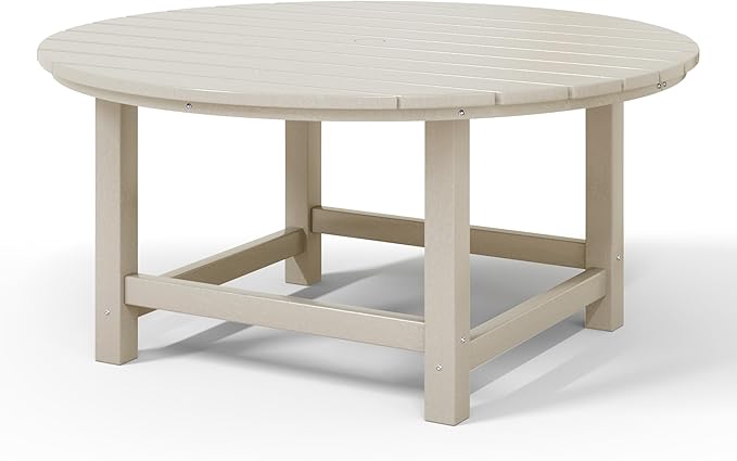 WestinTrends Malibu Low Outdoor HDPE Round Patio Coffee Table, Sand