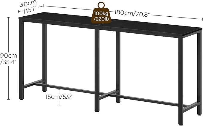 70.8" Long Bar Table, Counter Bar Height Table, High Top Table, Rectangular Hightop Bar Pub, for Kitchen, Living Room, Entryway, Black BT08BB
