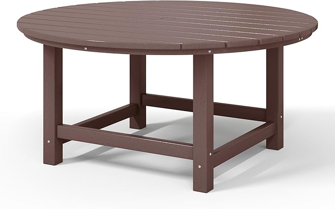 WestinTrends Malibu Low Outdoor HDPE Round Patio Coffee Table, Dark Brown