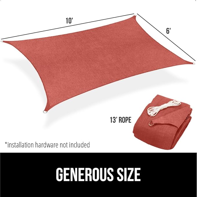 GORILLA GRIP Heavy Duty Sun Shade, UV Protection Fade Tear and Rust Resistant Rectangle Sunshade Canopy, Curved Edges Blocks Sunlight, Breathable Sail, Outdoor Patio, Lawn Garden, 6x10 FT Terra