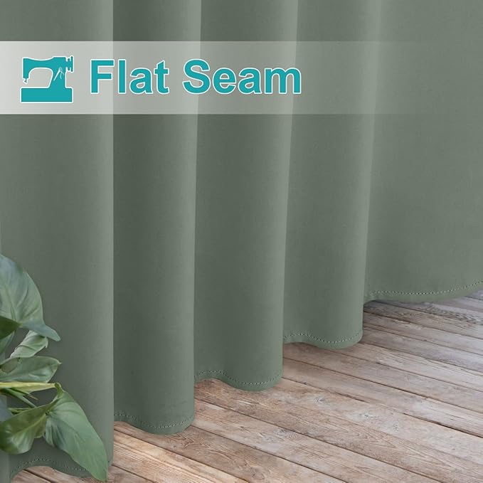 NICETOWN 2 Panels Outdoor Sage Green Curtainss Waterproof for Patio, Detachable Sticky Tab Top Weighted Blackout Sun & Rain Block Window Treatment, Privacy for Gazebo/Porch, W52 x L84