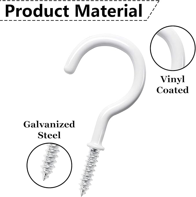 75 Pcs Ceiling Hooks for Hanging Plants, Cups, Utensils Vinyl Coated Screw-in Mug Hooks for Wooden and Drywall–Multi Size Sets (1/2 inch,5/8 inch,3/4 inch,7/8 inch,1 inch,1-1/4 inch)