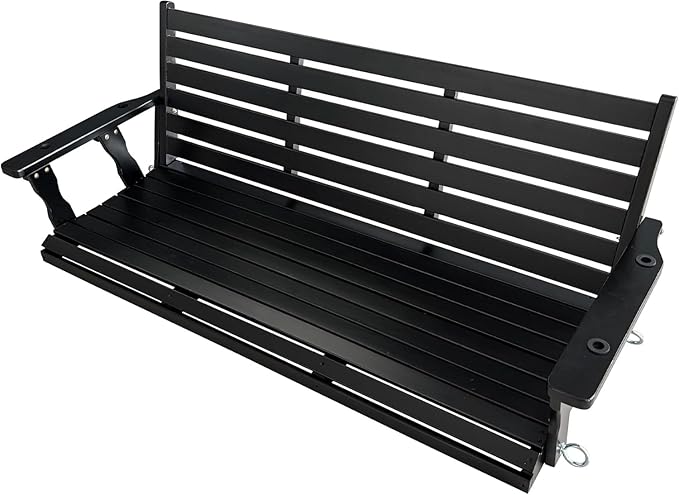 Wooden Porch Swing, Ergonomic Seat, Bench Swing with Hanging Chains and 7mm Springs, Heavy Duty 800 LBS, for Outdoor Patio Garden Yard (Carbon Black, 3-Seater Extra Large)
