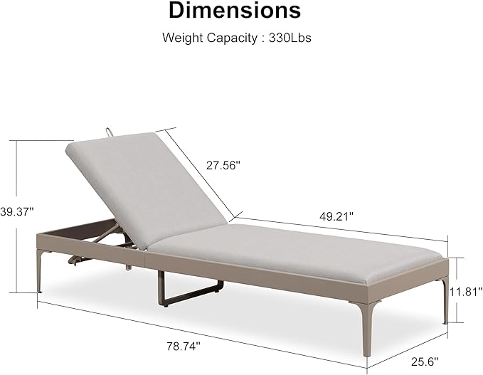 PURPLE LEAF Outdoor Chaise Lounge Set of 2 Aluminum Adjustable Patio Lounger Chairs with Cushions Reclining Beach Daybed for Poolside Balcony Deck Backyard, Champagne