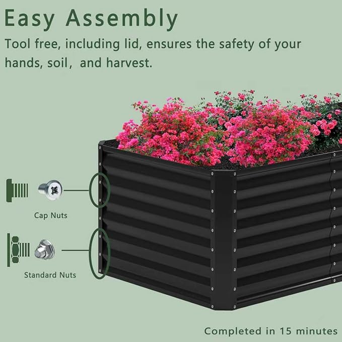 8x2x2FT Galvanized Raised Garden Bed,Planter Raised Beds-Metal Garden Box,Large Plant for Outdoor Planting, Vegetables Bed,Flower,herb-Black