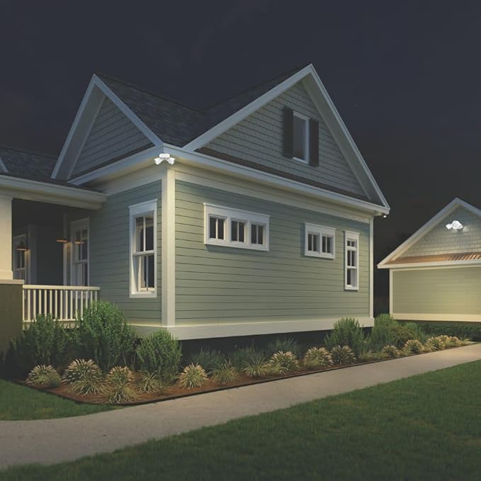 Lithonia Lighting HomeGuard 2-Light LED Outdoor Flood Lights, Outdoor LED Lights, Dusk to Dawn Sensor, Adjustable Lumens, Selectable Color, Round Heads, White (HGX LED 2RH ALO SWW2 120 PE WH M2)