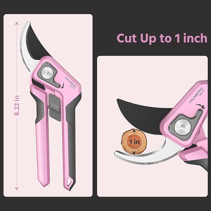 PrunePro Pruning Shears for Gardening Professional Bypass Hand Pruner Up to 1 Inch Cut Capacity Sharp Stainless Steel Blade Garden Scissors Plant Flower Garden Clipper Pink 2 Pack