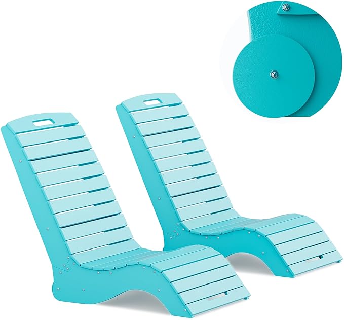 MELLCOM HDPE Pool Lounge Chairs Set of 2, in Pool Lounge Chairs up to 10-Inches of Water, Chaise Lounge Chairs with Wheels, S Shape Patio Lounge Chairs for Pool, Deck, Garden, Beach, Blue