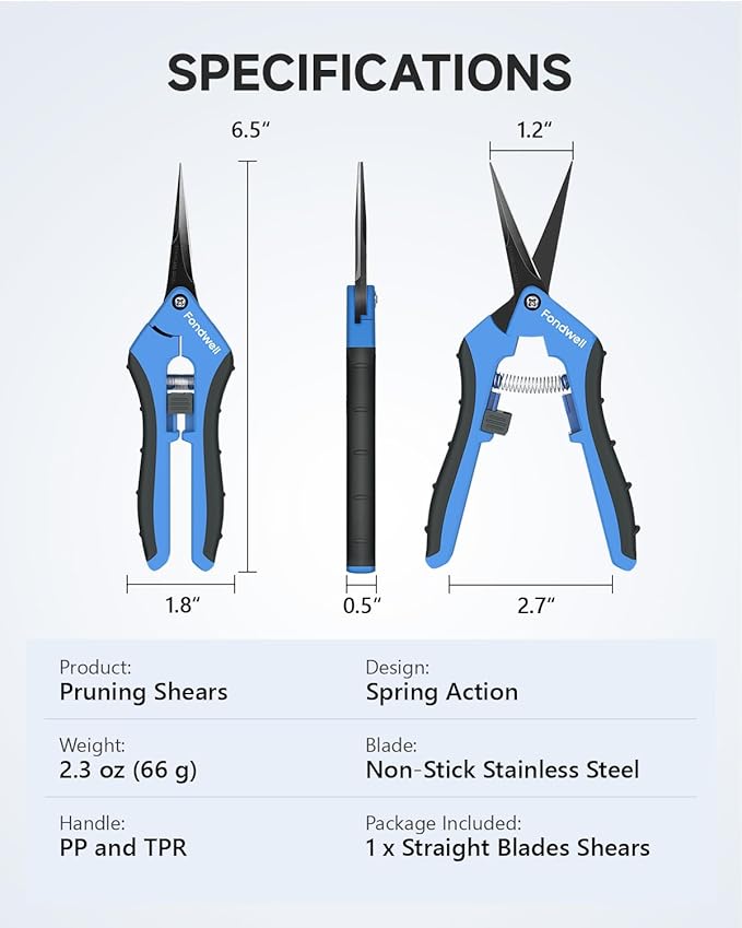 Fondwell 6.5" Trimming Scissors Garden Snips: Small Pruning Shears with Non-Stick Sharp Blade - Ideal for Precise Cutting and Shaping