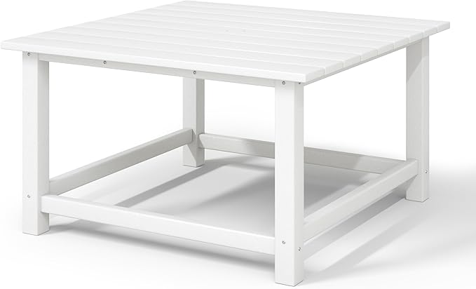WestinTrends Malibu Low Outdoor HDPE Square Patio Coffee Table, White