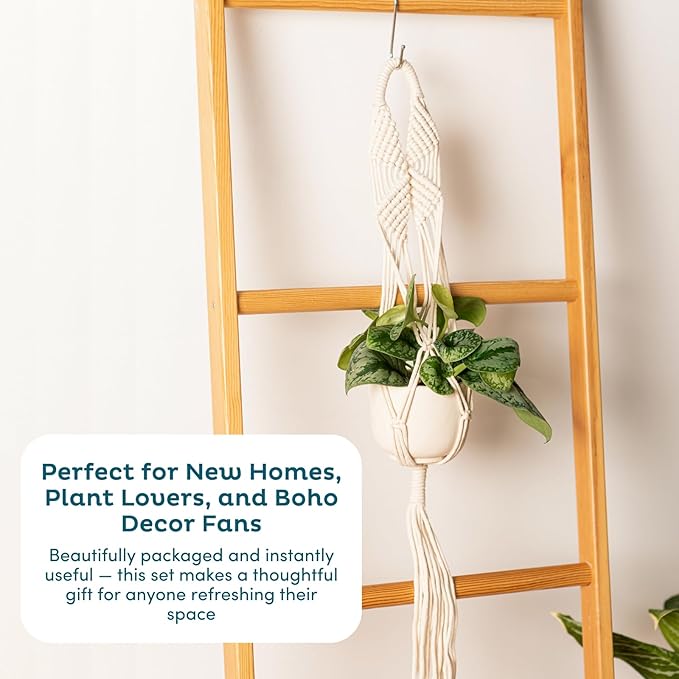 Nook Theory 6-Pack Macrame Plant Hangers with 12 Hooks - Hanging Planters for Indoor Plants, Boho Macrame Hangers Indoor Outdoor, Decorative Plant Hanger Indoor (Light Gray)