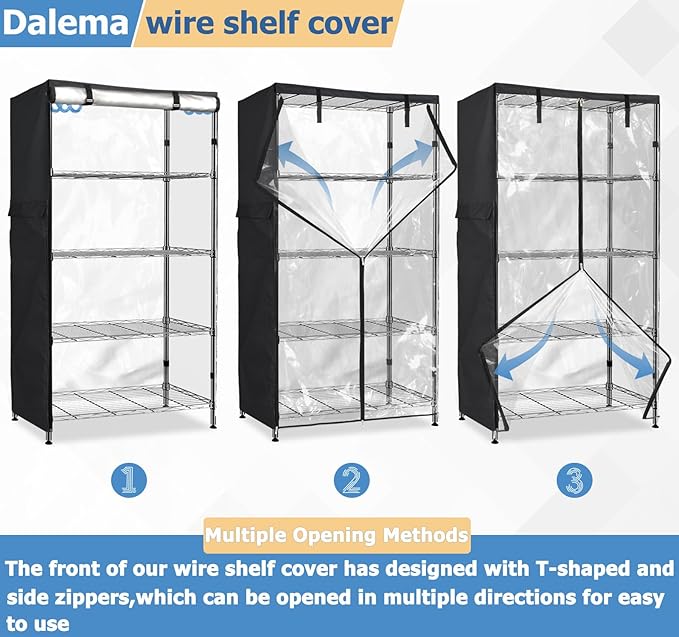 Waterproof Shelf Cover,Outdoor 600D Heavy Duty Dustproof Storage Shelves Cover,24''x18''x72'' Shelf Covers for Wire Shelving with Zippers,Storage Rack Covers with Clear Front
