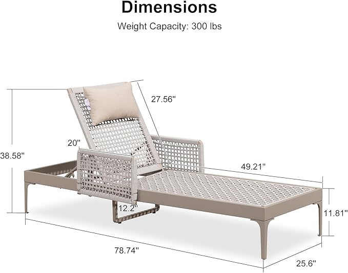 PURPLE LEAF 1 Piece Outdoor Chaise Lounge Rattan Wicker Lounger with Arms Poolside Furniture Adjustable Recliner Patio Lounge Chair for Beach Yard Garden Balcony, Champagne
