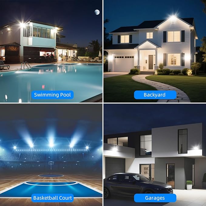 200W LED Flood Lights Outdoor, 2pack 20000lm Bright Led Work Light with Plug, 6500k Daylight White Outdoor LED Lights, IP66 Waterproof Patio Lighting
