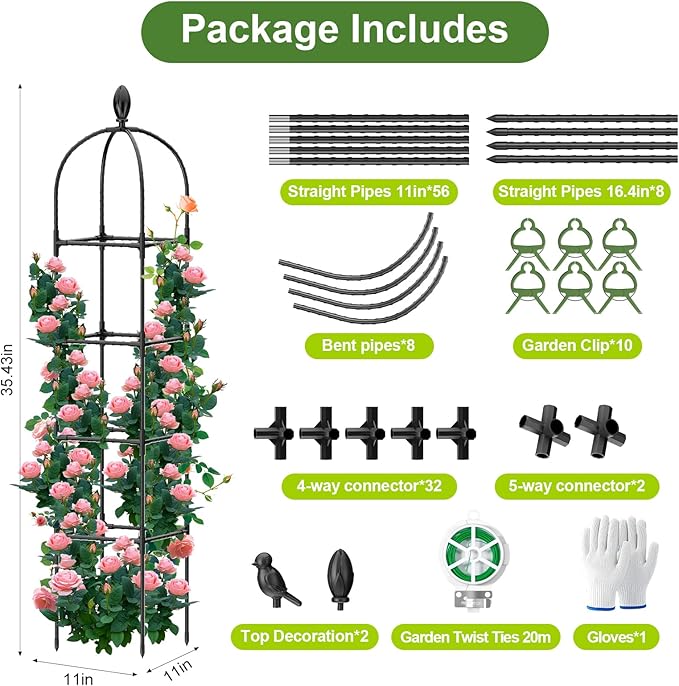 2 Pack Garden Obelisk Trellis, 70" Tall Plant Support for Climbing Vine, Metal Covered Plastic Coating Rustproof Heavy Duty Rose Trellis Indoor Outdoor(Black, 70 * 11.8 * 11.8IN(H*W*L))