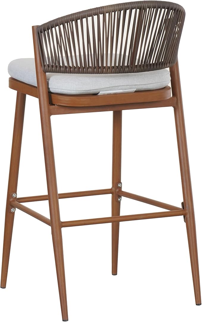 Christopher Knight Home Hearth 30.25" Patio Barstools Set of 2, Woven Wicker Counter Stool, Aluminum Frame Barstool, PE Rattan Scallop-Shape Backrest Woodlike Stool for Backyard Balcony Garden, Teak