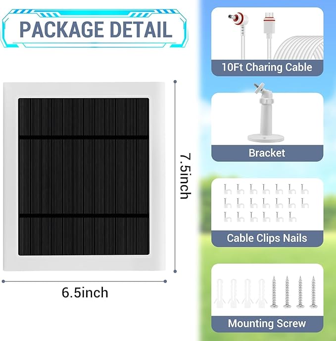 IP65 Solar Panel Outdoor for Ring Cameras (White 2P) Spotlight Cam Plus/Pro(Battery) Stick Up Cam/Pro Wireless Outdoor with 10FT/3M Long Cable Dustproof Waterproof