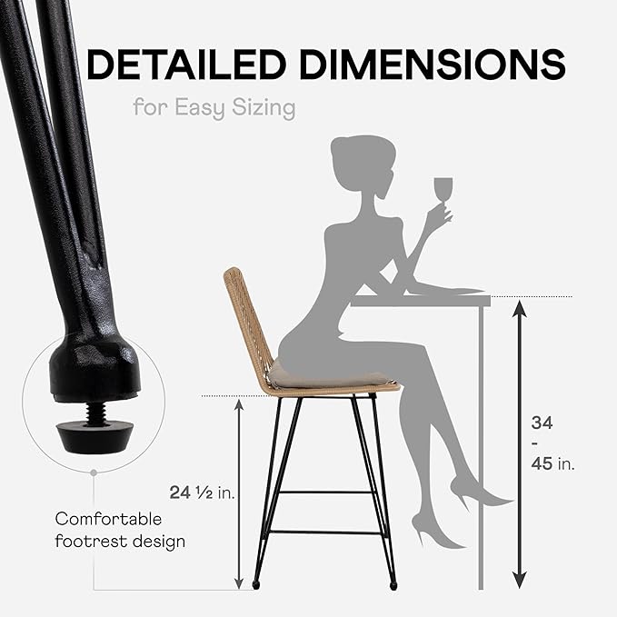 IDZO Rattan Counter Height Bar Stools, 36.5" Tall, 400lbs Capacity, Durable Steel Frame, Plush Cushions, Use for Outdoor & Indoor, Ideal for Kitchen Island & Bar, Stylish Bar Stools Set of 2