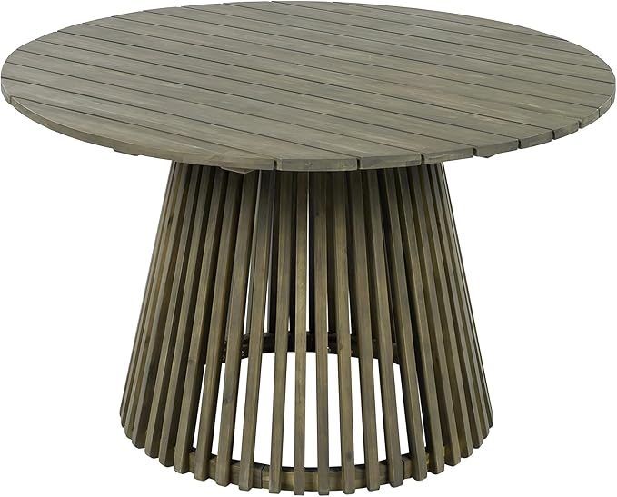 Merax Outdoor Dining Table 47.25" Round Extra-Large Acacia Wood Patio Dining Table for Backyard Lawn Balcony, Aesthetic Slat Base Design, Grey Finish