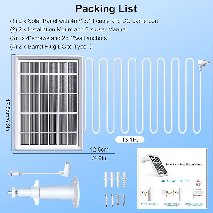 Solar Panel Charger for Ring Camera,Spotlight Cam Plus/Pro and Stick Up Cam Battery, 6V 3W 13.1Ft Fast Charging Cable