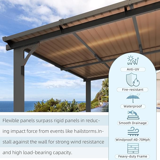 AECOJOY 12' x 12' Gazebo Outdoor Pergola for Patio, Large Wall-Mounted Hard Top Lean to Metal Gazebo Shelter Pergolas and Gazebos Clearance with Patio Roof, Heavy Duty Awnings for Backyard, Decks