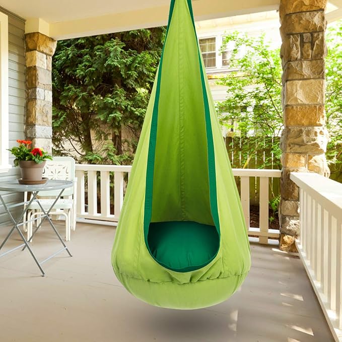 Y-STOP Kids Pod Swing Seat, Hanging Hammock Chair with Inflatable Pillow, Sensory Swing Chair with Pocket for Indoor and Outdoor(Green)