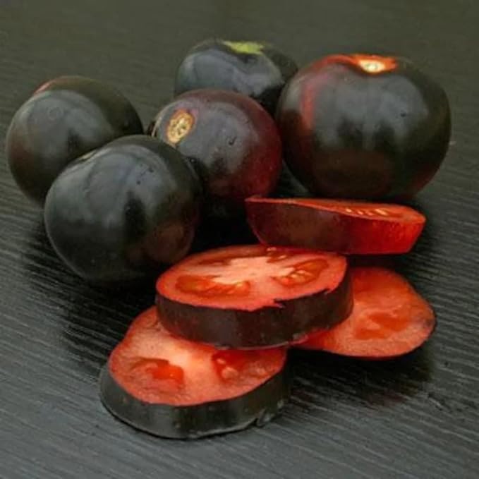 ZEshops 100pcs European Black Cherry Tomato Seeds - Heirloom, Non-GMO, Rich Flavor - Full Planting Guide Included for Home Gardens, Perfect Gardening Gift (Black Cherry Tomato Seeds)