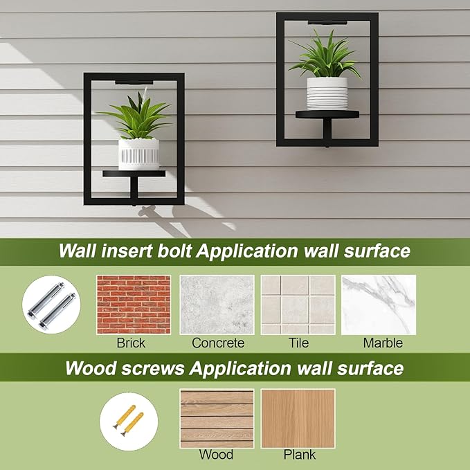 BAOYOUNI 2 Pack Picture Frame Wall Plant Holder with Light,Metal Window Plant Shelf,Modern Floating Plant Stand for Indoor Outdoor Patio Balcony Garden Living Room Bedroom