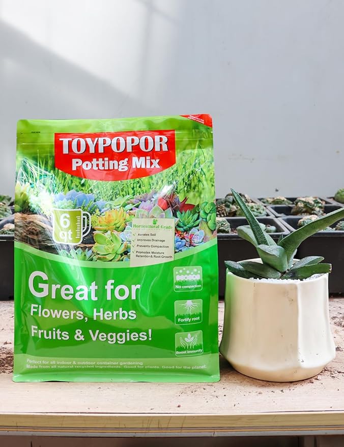 TOYPOPOR Succulent Soil, Cactus Potting Mix 7.5 Pounds/6QTS, High Drainage, Pre-Mixed Ready to Use for All Succulent Varieties, Indoor Plants, Bonsai, Terrarium, Houseplant, 30% Particles 70% Soil