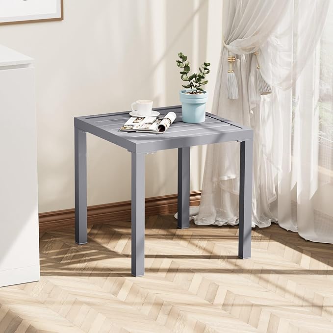 Crestlive Products Outdoor Side Table, Small Square Metal End Table Easy Assembly & Weather Resistant Pool Side Tables for Patio Balcony(Light Gray