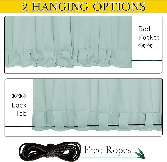 NICETOWN 2 Panels Weighted Outdoor Curtains for Patio Waterproof, Thermal Top & Bottom Grommet & Back Tab Wind-Break Drapes Light & Cold Block Privacy for Pergola with Rope, W52 x L95, Aqua Blue
