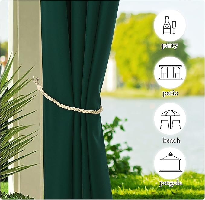NICETOWN 2 Panels Outdoor Waterproof Curtains with Tab Top, Thermal Insulated Inside Outside Vertical Drapes Privacy Protected for Valley/Yard/Cabana (W55 x L108, Dark Green)