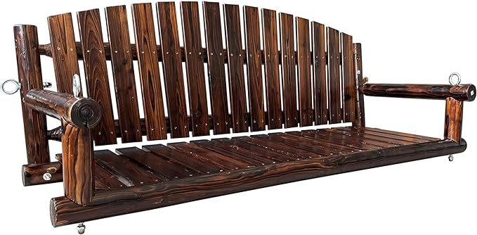 5FT Rustic Log Wooden Porch Swing, Heavy-Duty 900 LBS, Outdoor Hanging Bench for Patio, Garden, Yard ā Solid Fir Wood, Handcrafted, Weather-Resistant Finish (Rustic, 5-feet)