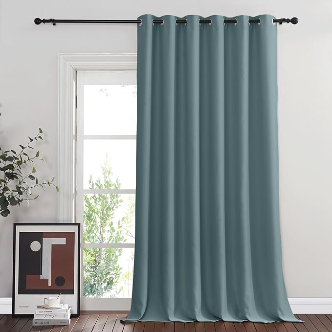 NICETOWN Room Divider Curtain 132 Inches Long, Wide Blackout Sliding Door Curtain for Bedroom, Room Darkening Privacy Window Curtain for Patio Door (1 Panel Set, Greyish Blue, 80 x 132 Inch)