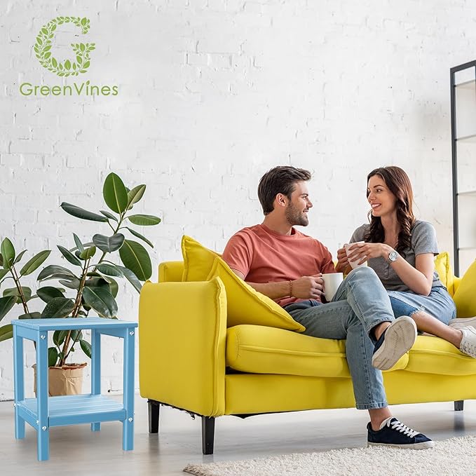 GREENVINES Adirondack-Outdoor-Side-Table | Set of 4 | 14 x 13 Inches | HDPE Plastic | All Weather | Arctic | Outside End Tables | Storage Shelf | for Patio Porch Backyard Indoor