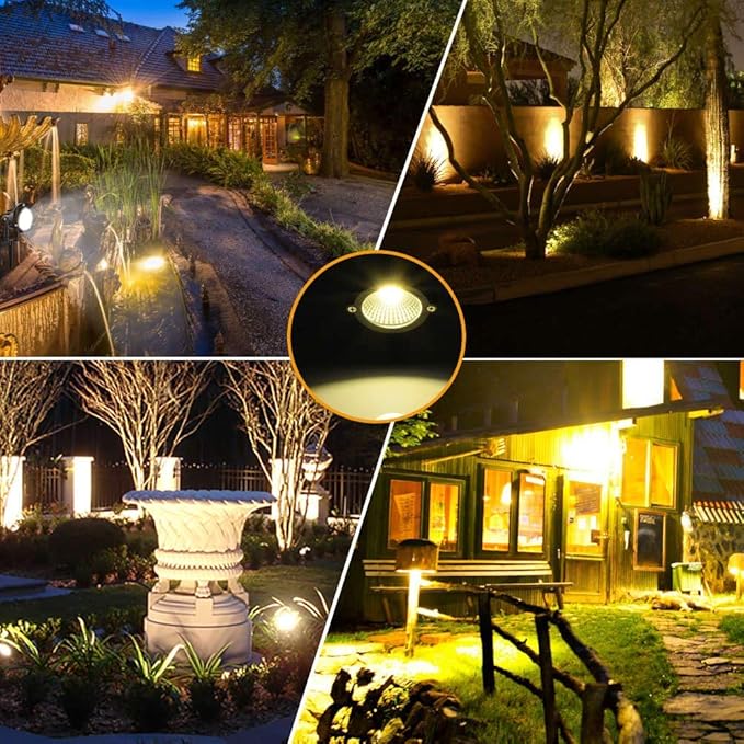 Romwish 120V LED Landscape Lights, 10W 120V Outdoor Landscape Lighting with Ground Spike, 3000K Warm White, IP65 Waterproof Outdoor Spotlight for Lawn, Garden, Yard, Flag Light (Pack of 6)