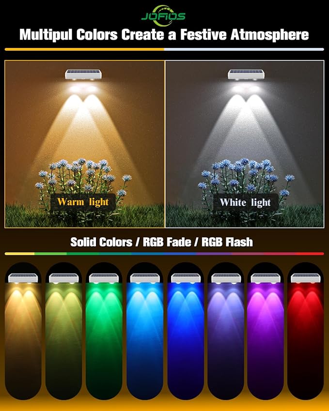 Solar Fence Lights 8 Pack, 50 Lumens Outdoor Fence Solar Lights with 12 Modes RGB Color Glow LED Solar Lights Outdoor Waterproof for Patio, Backyard, Deck, Fence, Railing. (White Shell)