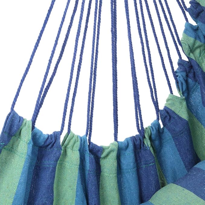 ONCLOUD Hammock Chair Hanging Rope Swing, Load Capacity Up to 550 LBS Macrame Hammock Swing Seat with Two Cushions, Hammock Seats with Portable Steel Spreader Bar for Indoor/Outdoor, Blue Green Stripe