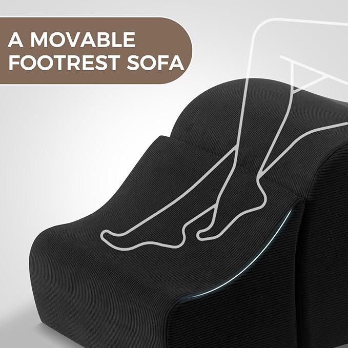 Yoga Chair Lounge for Adult, Ergonomic Chaise Lounge Chair with Side Pocket, Headrest, Waist Pad, Ottoman,Perfect for Stretching, Massage, and Relaxation, Used in Living Room, Bedroom(Black)