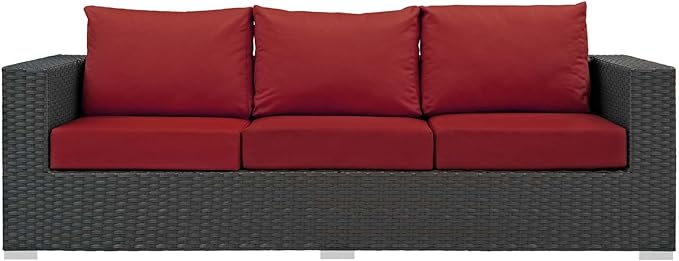 Modway Sojourn Wicker Rattan Outdoor Patio Sunbrella Fabric Sofa in Canvas Red