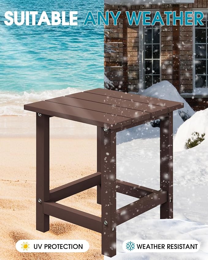 MUCHENGHY Adirondack Outdoor Side Table, 14.7" Patio Side Table Weather Resistant, HDPE Outdoor End Tables for Patio, Brown