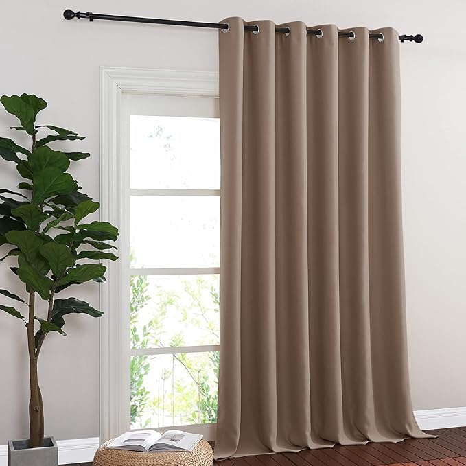 NICETOWN Room Divider Curtain 132 Inches Long, Wide Blackout Sliding Door Curtain for Bedroom, Room Darkening Privacy Window Curtain for Patio Door (1 Panel Set, Cappuccino, 80 x 132 Inch)