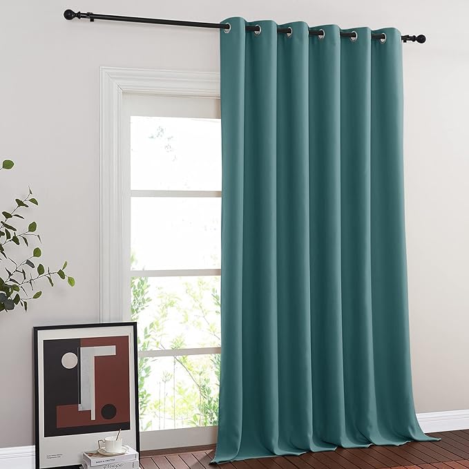 NICETOWN Blackout Room Divider Curtains for Sliding Glass Doors 102 Inches Long 1 Panel, Extra Wide Curtains for Doorway Patio Bedroom Living Room (Sea Teal, 80Wx102L, 1 Panel)