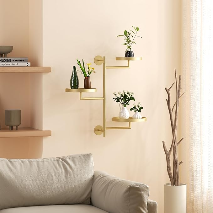 Rotating Window Shelves for Multiple Plants Indoor,3-tier Metal Corner gold Plant Stand Holder Floating Hanger Shelf for Wall,Windows Sill Gifts for Planter Lover to Enhance Home Decor