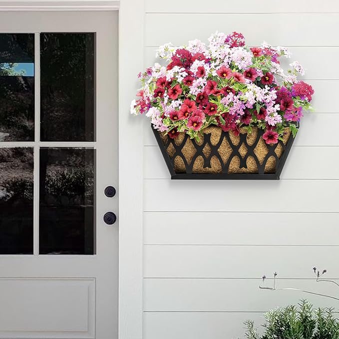 2 Pack 14 Inch Window Boxes Planters Railing Planter Box with Coco Liners Deck Railing Planter Boxes Balcony Hanging Flower Box for Outdoor Plants Garden Decor
