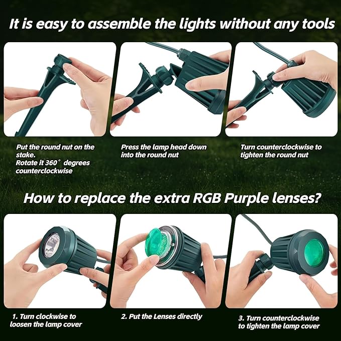 Spotlight Outdoor – 120V Plug-In, 6500K Cool White LED Landscape Lighting with RGB Purple 4 Color Lenses for Yard, Garden, Lawn & Tree Decor on Holidays&Everyday, IP67 Waterproof (1 Pack,Green)