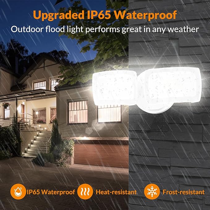 LEPOWER 28W 3000LM LED Security Flood Light Outdoor, Switch Controlled Aluminum Security Light, 2 Adjustable Heads, 5500K Daylight, IP65 Waterproof, Wet Location for Patio, Garden, Yard Lights